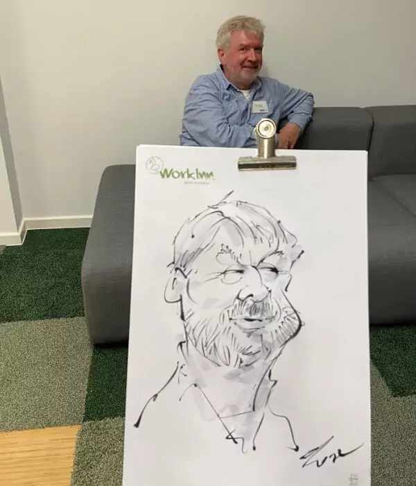 Schnellzeichner mit Karikaturen an dem Firmen-Event in Duisburg