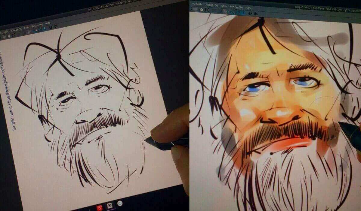 Ipad-Zeichner als digitaler-Karikaturist.